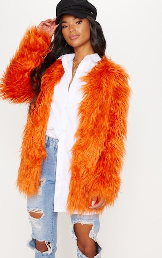 Orange Shaggy Faux Fur Coat