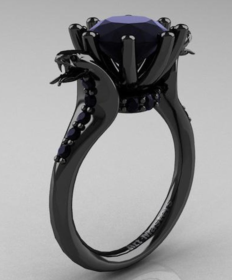 14K Black Gold 3.0 Ct Black Onyx Cobra Engagement Ring 