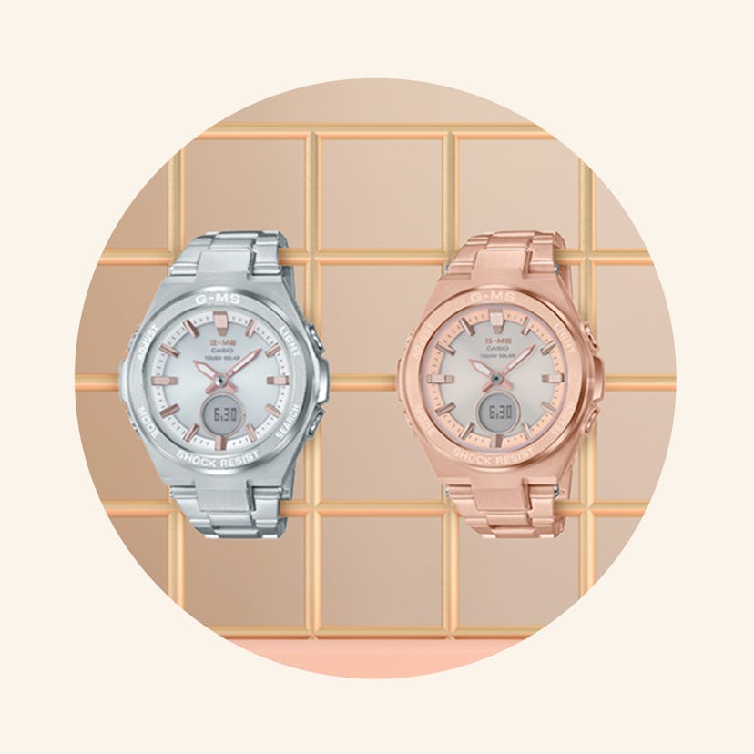 G-MS Casio watches in rose-gold and silver