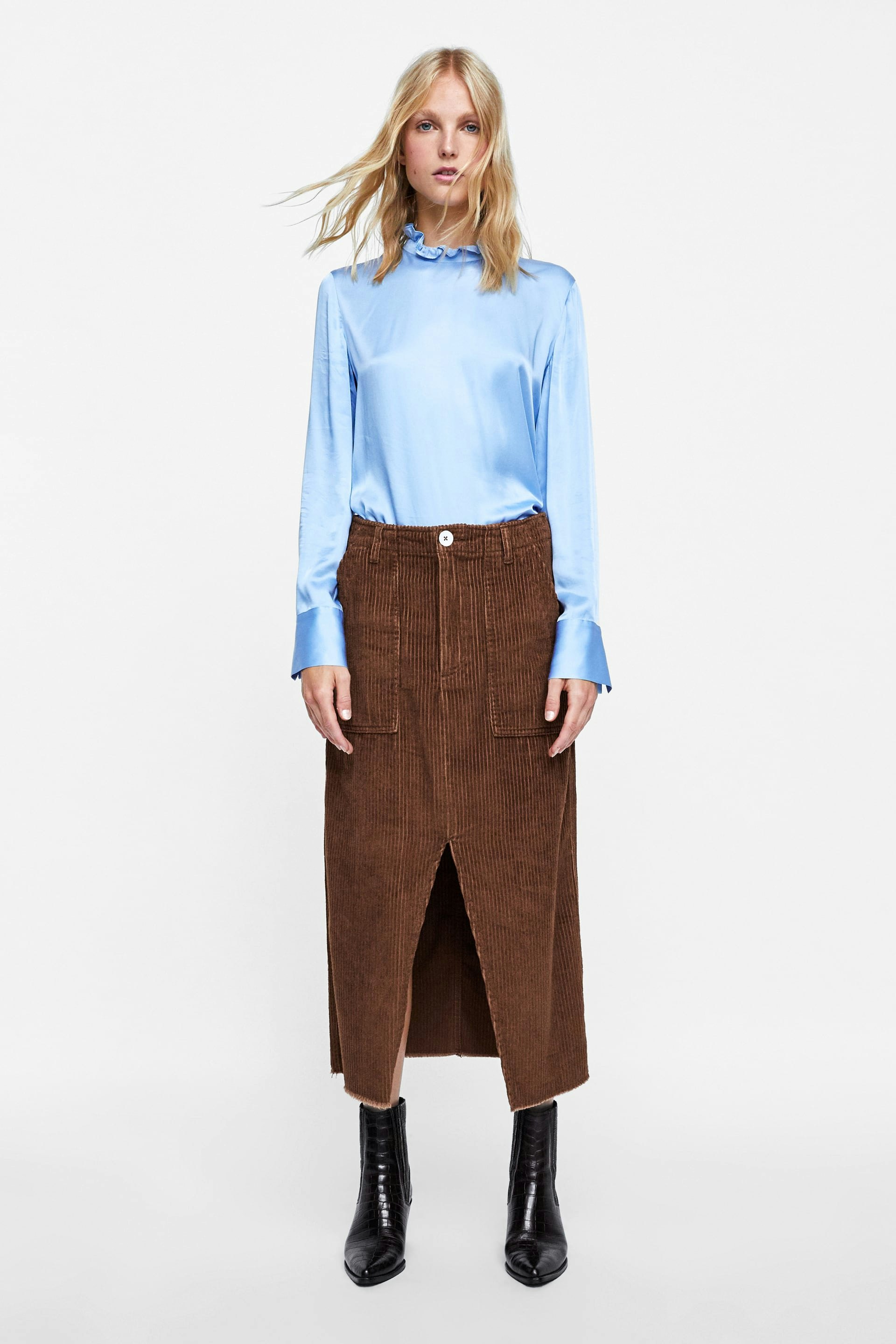 Zara brown hotsell corduroy skirt