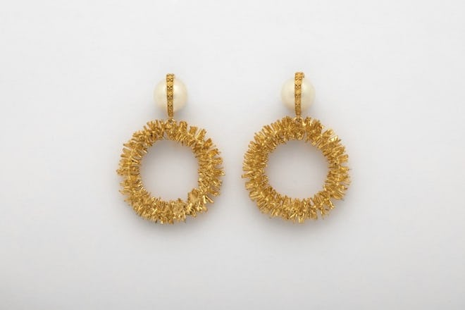 Sparkling Gold Hoops With Wrapped Pearls