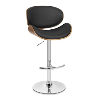 Naples Swivel Barstool in Chrome finish with Black Faux Leather and Walnut Veneer Back - Armen Livin...