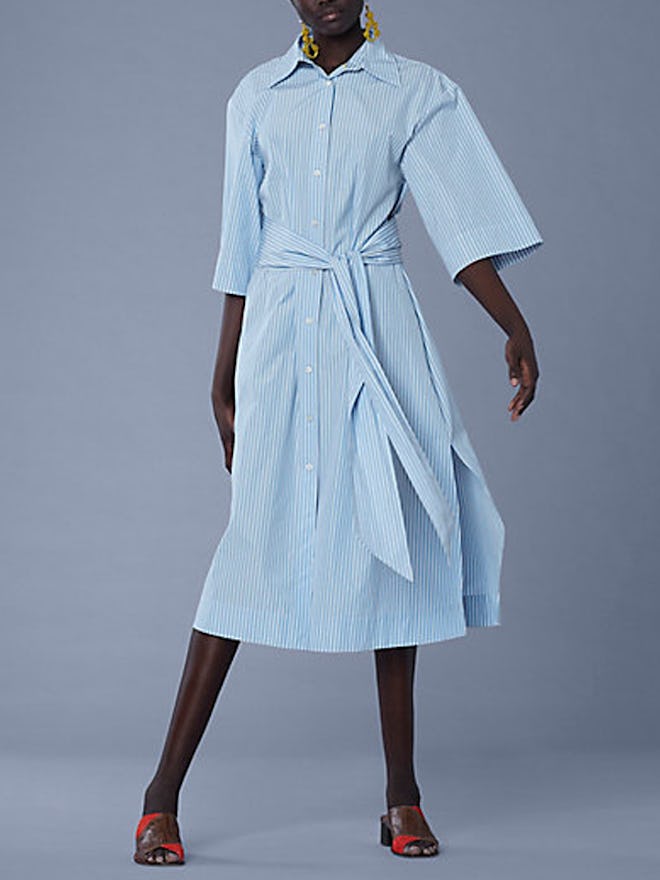 3/4-Sleeve Cotton Belt Shirt Dress