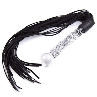 Romi Fetish Leather Whip with Glass Pleasure Wand with Ball Tip 