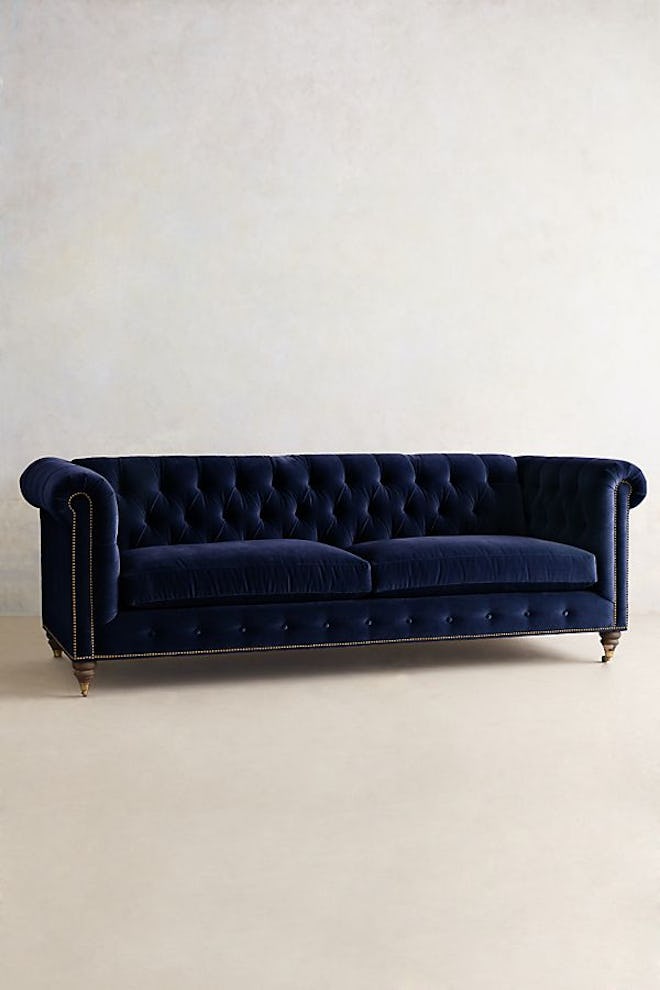 Velvet Lyre Chesterfield Sofa, Hickory