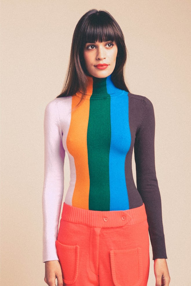 Multi-Color Vertical Stripe Turtleneck