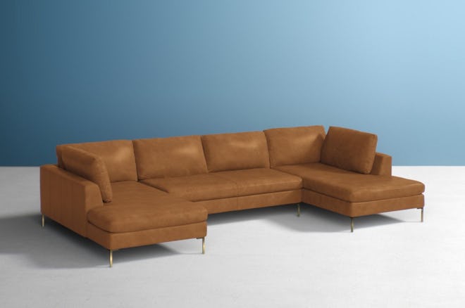 Edlyn Three-Piece U-Shaped Sectional in Tan Leather