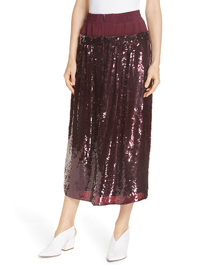Sequin Layer Silk Midi Skirt