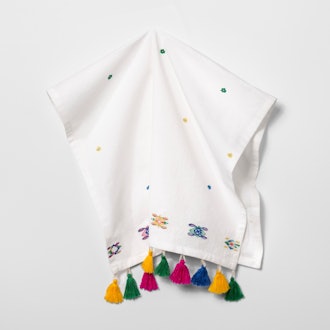 White Embroidered with Colored Tassels Kitchen Towel - Opalhouse
