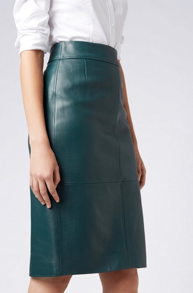 Lambskin Leather Pencil Skirt With Paneled Structure