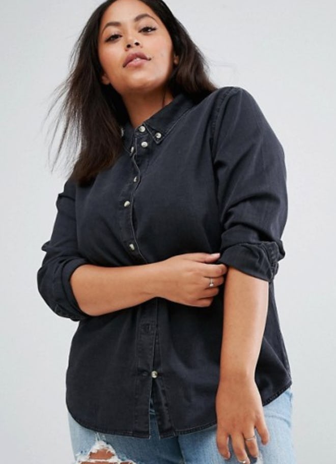 ASOS DESIGN CURVE Denim Shirt In Washed Black 