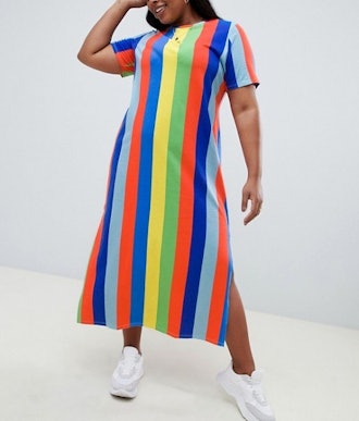 Ultimate T-Shirt Maxi Dress In Rainbow Stripe