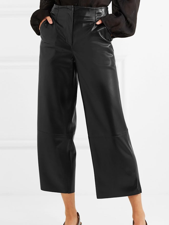 Africa Cropped Vegan Faux Leather Wide-Leg Pants