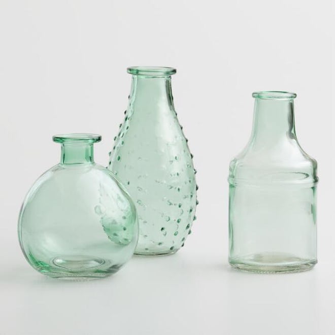 Aqua Green Glass Bud Vases (set of 3)