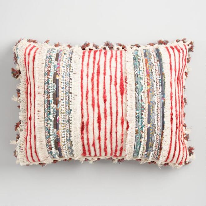 Multicolor Fringe And Tassel Lumbar Pillow