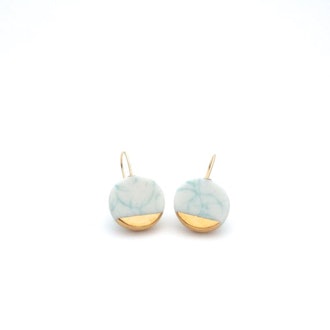 OeiCeramics - Pastel Green Porcelain Gold Earrings