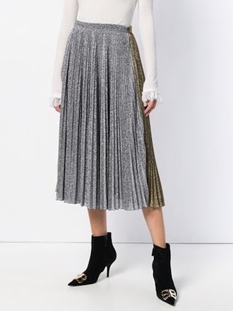 Two-Tone Metallic Pleated Skirt