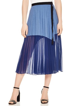 Striped Mesh Midi Skirt