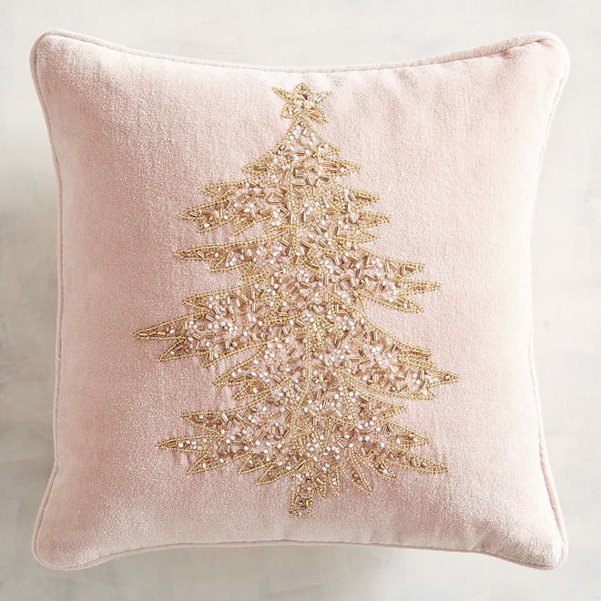 Beaded Blush & Gold Tree Pillow