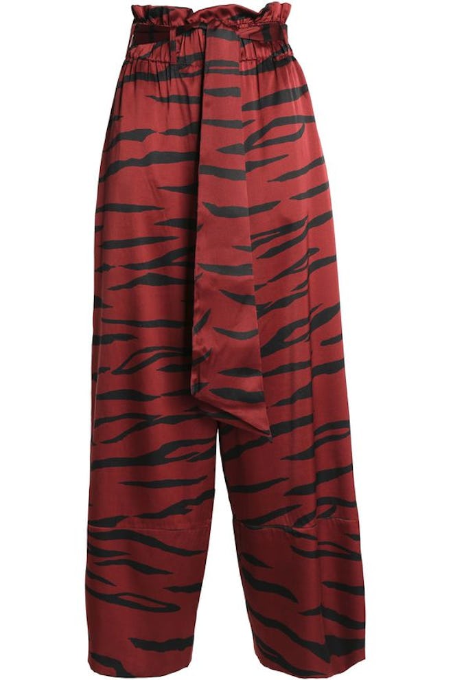 GANNI Zebra-Print Silk-Blend Satin Wide-Leg Pants 