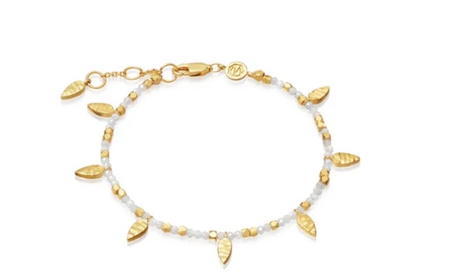 Rainbow Moonstone Beaded Leaf Bracelet