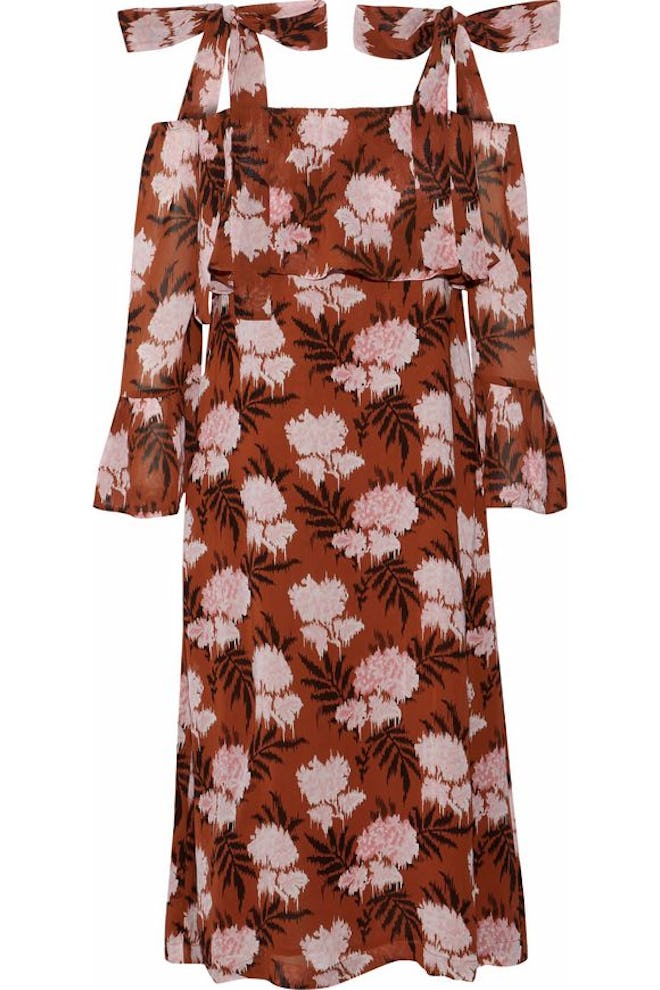 GANNI Monette Cold-Shoulder Floral-Print Georgette Dress 