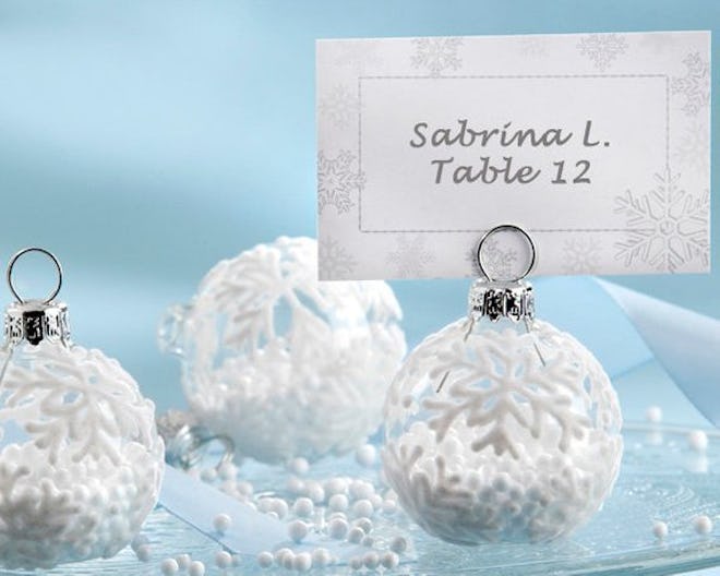 Snowflake Glass Ornament Winter Wedding Place Card Holders