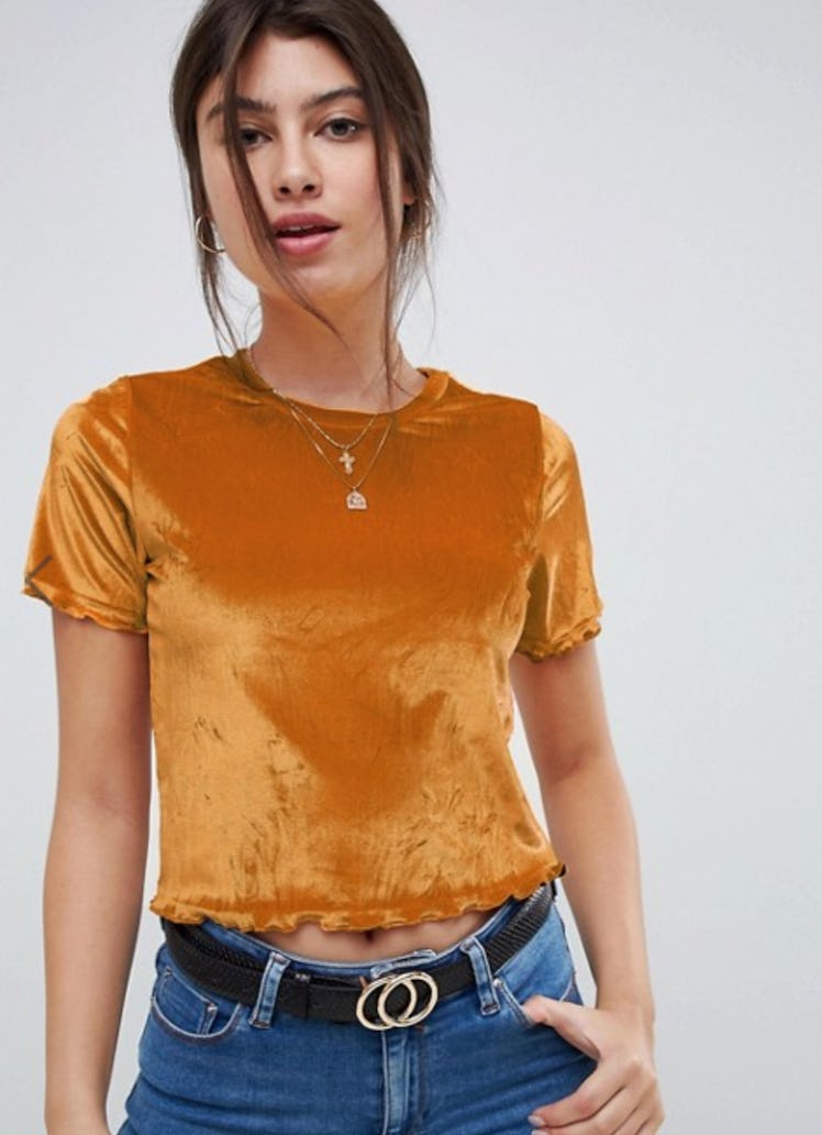 ASOS DESIGN Velvet Lettuce Edge Crew Neck T-Shirt