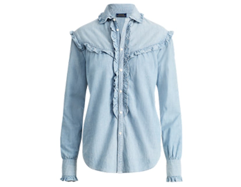 Ruffle-Trim Denim Shirt