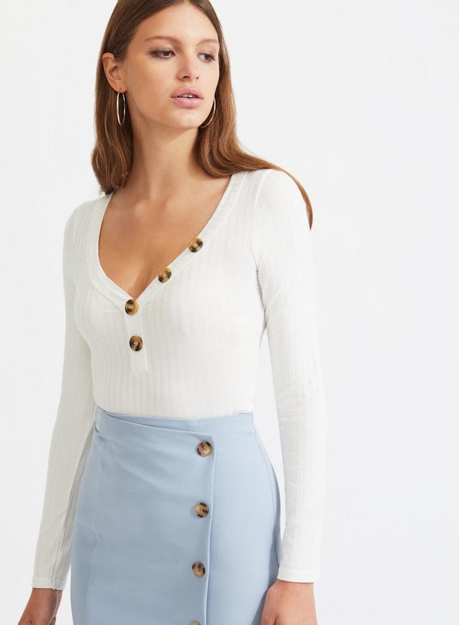 Ivory Long Sleeve Horn Button Top
