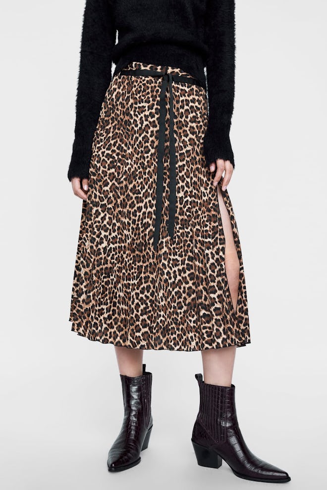 Animal Print Pleated Skirt