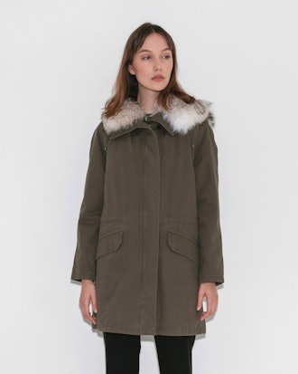Yves Salomon ARMY Classic Parka in Hunter Green and Naturelle