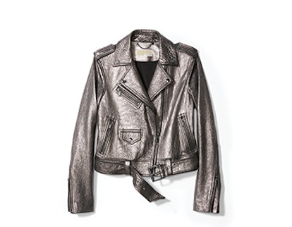 Metallic Distressed Leather Moto Jacket