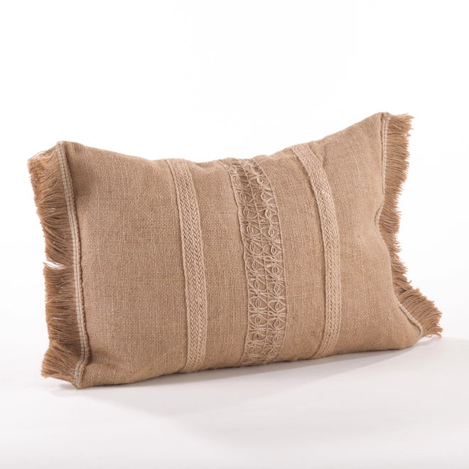 Striped Jute Fringe Throw Pillow