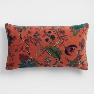 Rust Floral Velvet Lumbar Pillow