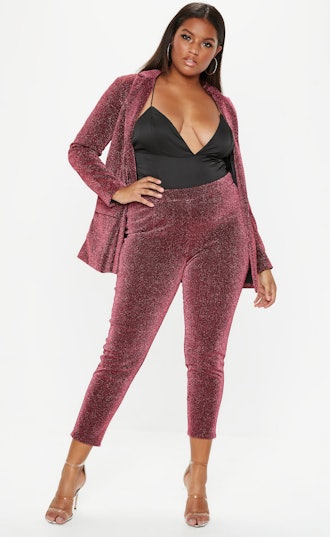 Plus Size Dark Pink Sparkle Tapered Trousers/Jacket