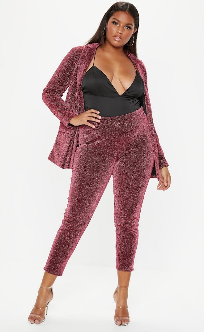 Plus Size Dark Pink Sparkle Tapered Trousers/Jacket