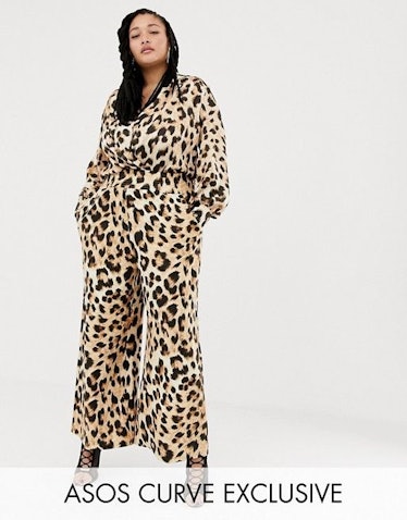 ASOS DESIGN x LaQuan Smith Curve wide leg pants in leopard print