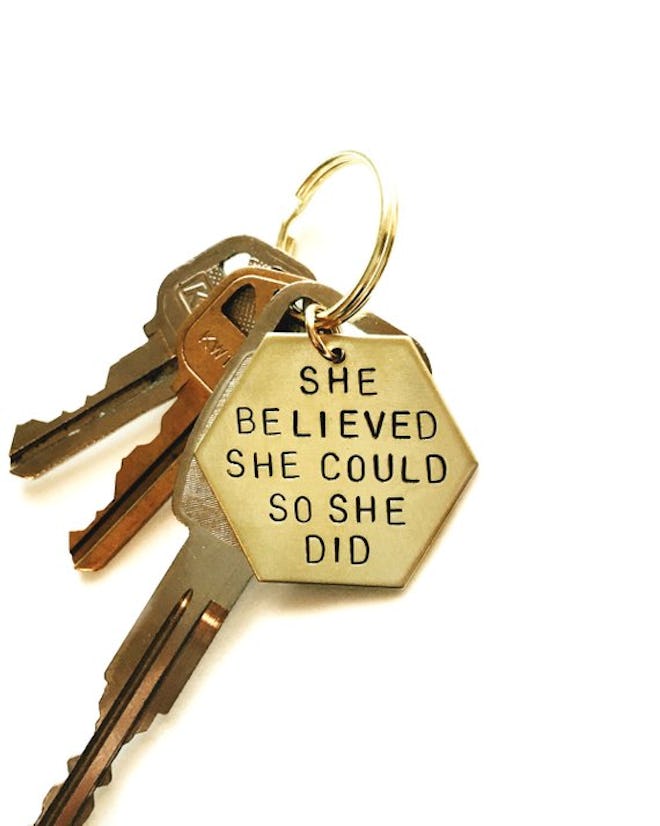 She Believed She Could Handstamped Keychain