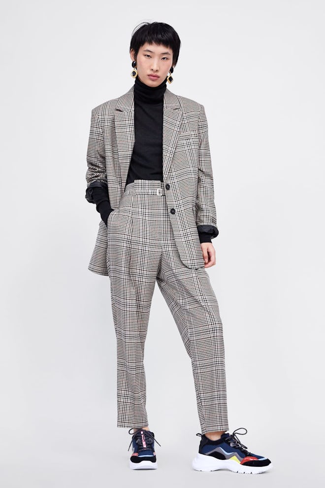 Check Blazer/Checked Trouser With Belt
