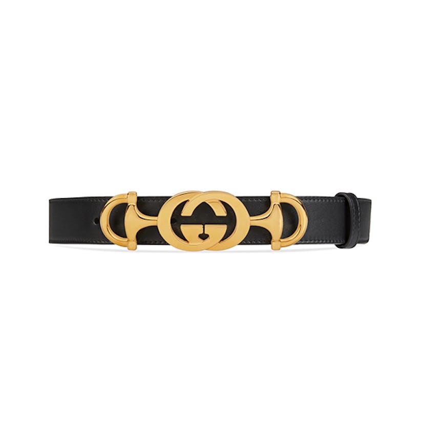 Leather belt with Interlocking G Horsebit