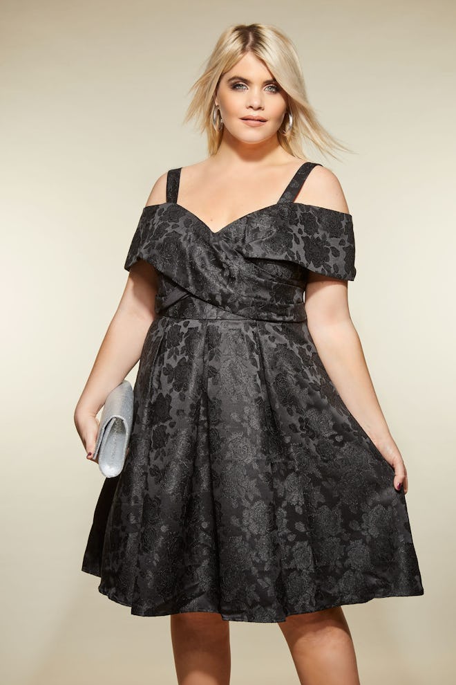 LOVEDROBE Black Bardot Jacquard Dress