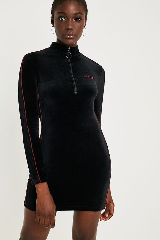 FILA Heidi Black Velour Mini Dress