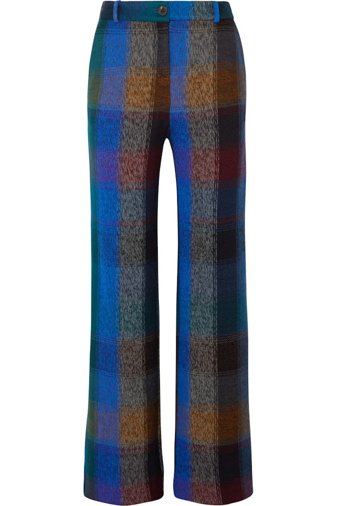 Checked Wool-Blend Wide-Leg Trousers