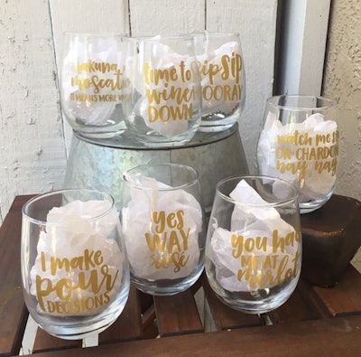 Jenny Caitlin Designs Wine Pun Stemless Wine Glasses