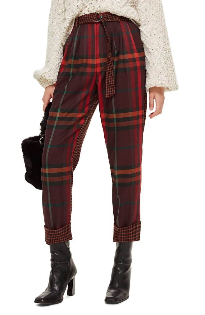 Belted Mixed Check Trousers