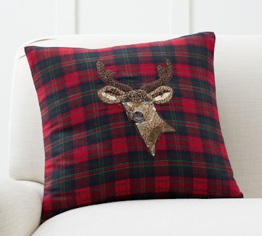 Jewled Deer Plaid Pillow Cover
