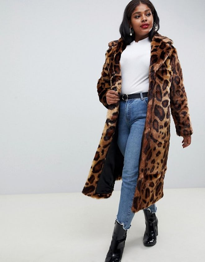 Maxi Faux Fur Coat in Leopard