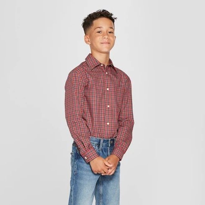 Boys' Tartan Long Sleeve Button-Down Shirt - Cat & Jack™ Red