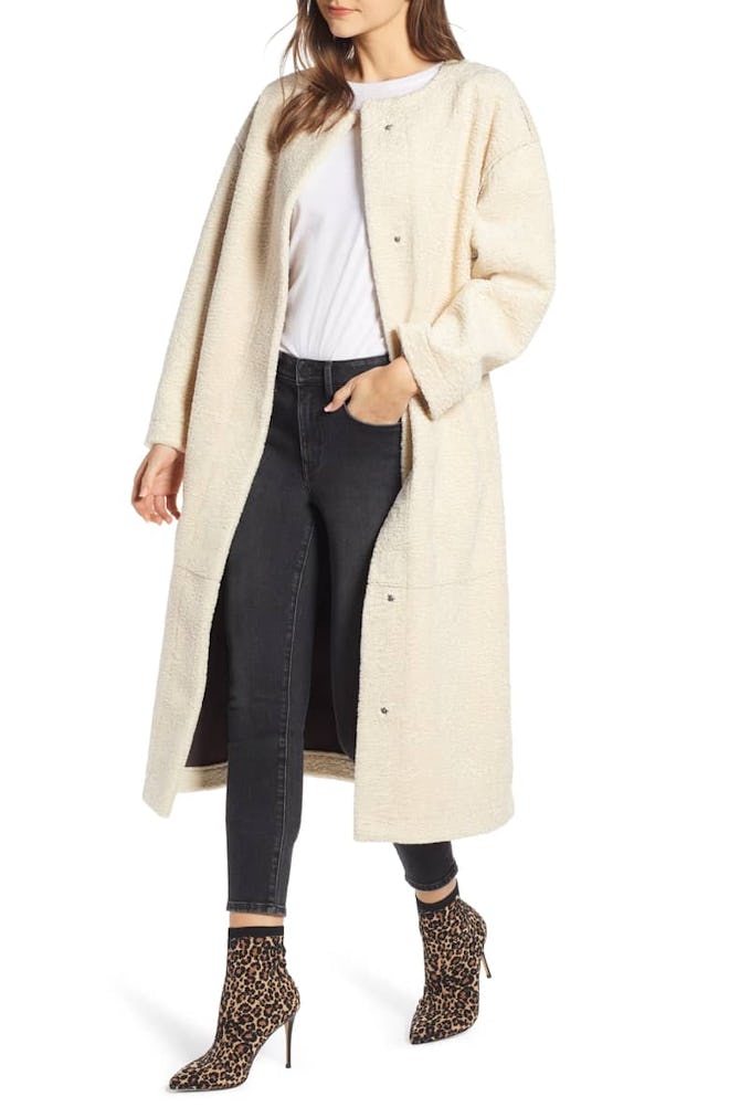 Something Navy Long Faux Shearling Coat